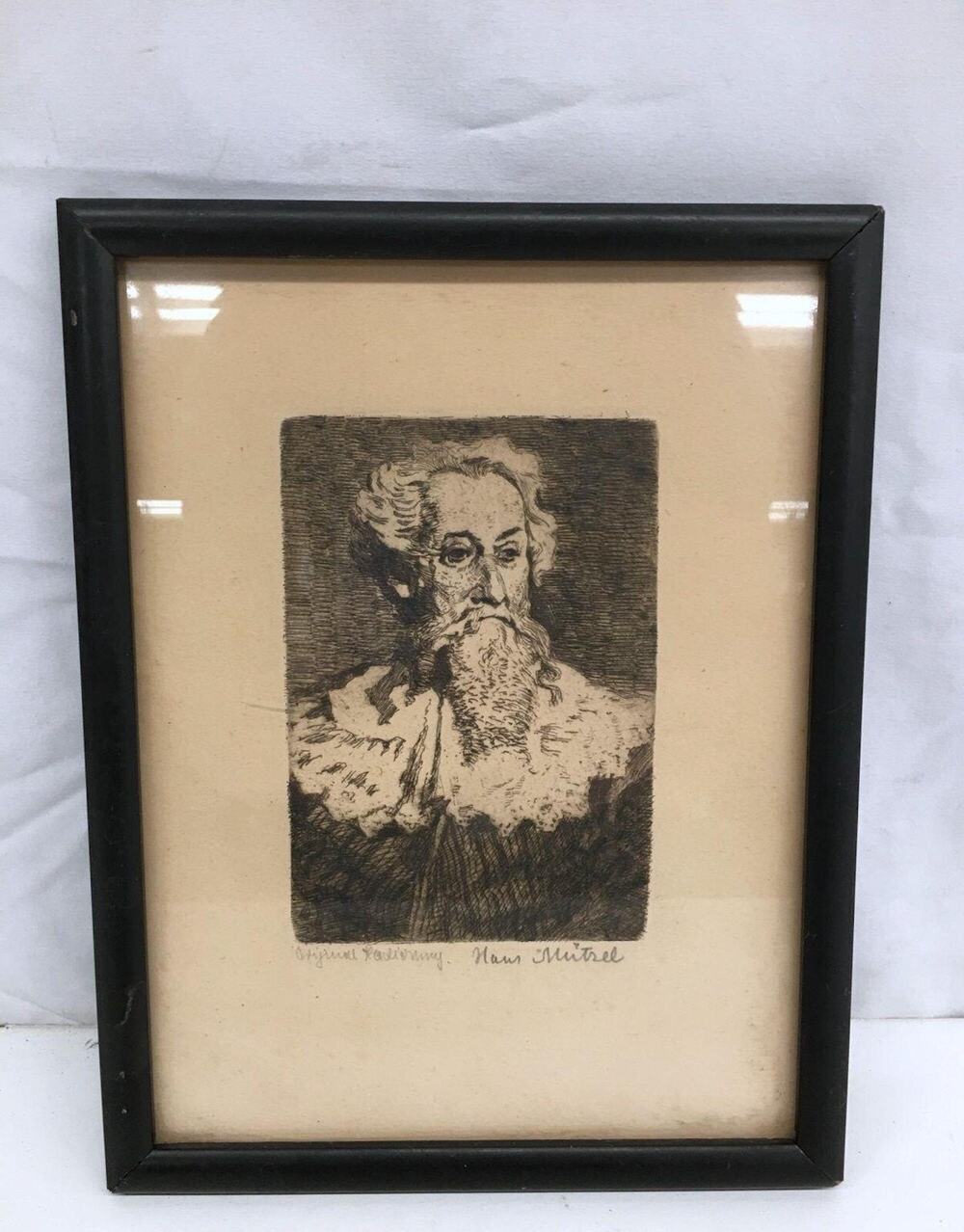 Antique Portrait of Nobleman Etching by Hans Mützel - Signed
